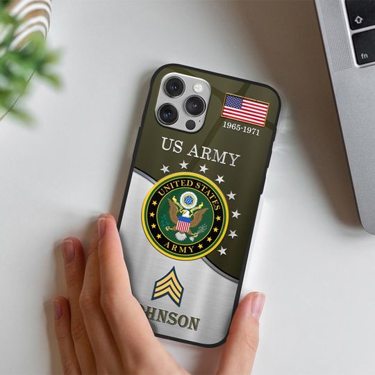 Customized US Military Proudly Served Silver Pattern Phone Case