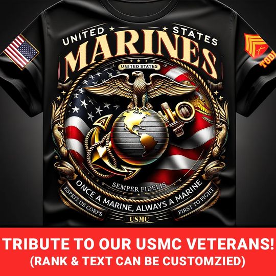 Customized United State MC Veterans Tribute 3D T-Shirt