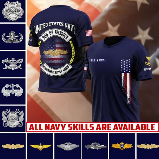 3D US Navy Skill Badges T-Shirt - Son of America