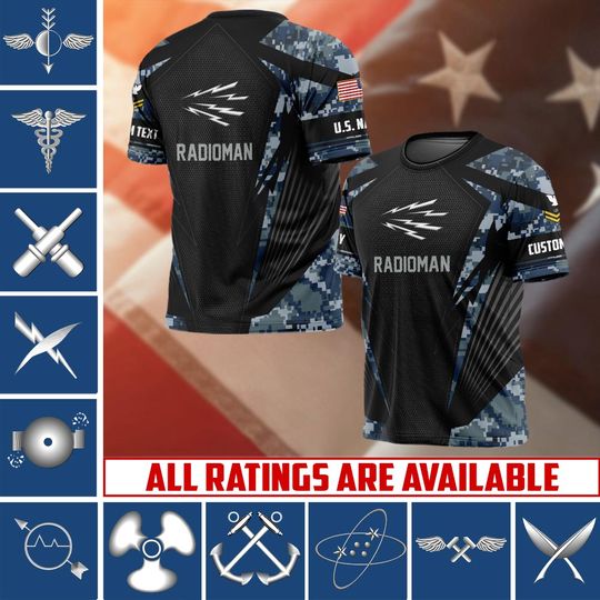 Customized Navy Ratings 3D T-Shirt