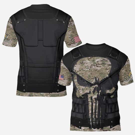 Customized U.S. Military Punisher Armor 3D T-Shirt