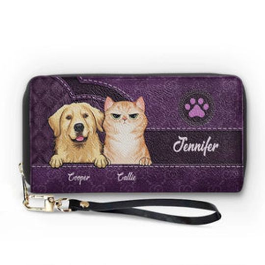 Pets Bring Us Closer - Dog & Cat Personalized Custom Leather Long Wallet