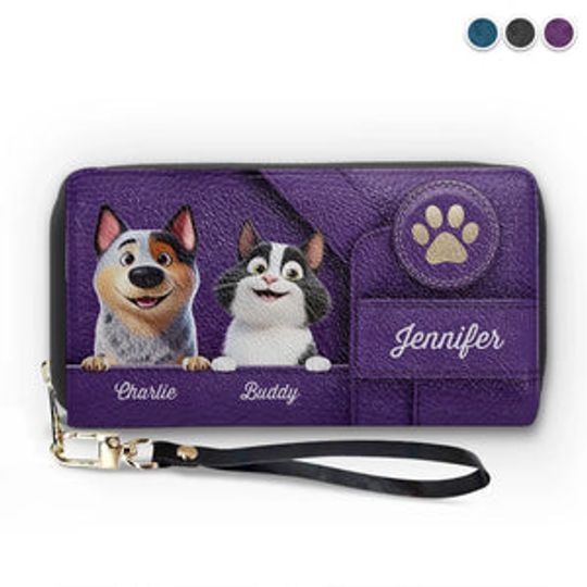 Happiness Is A Wagging Tail - Dog & Cat Personalized Custom Leather Long Wallet