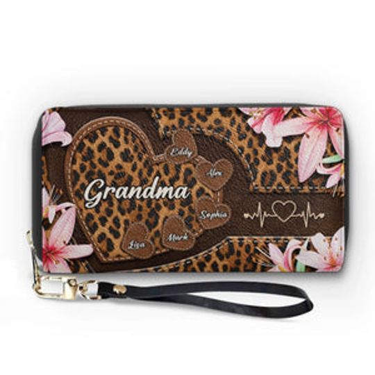 Custom Leather Long Wallet - Personalized Mother's Day Gifts For Mother, Grandmother