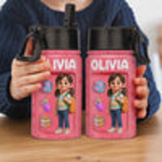 Custom Photo 3D Inflated Effect Printed Kids Water Bottle - Personalized Back To School Gifts For Kids