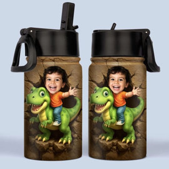 Custom Photo 3D Inflated Effect Printed Kids Water Bottle - Personalized Back To School Gifts For Kids