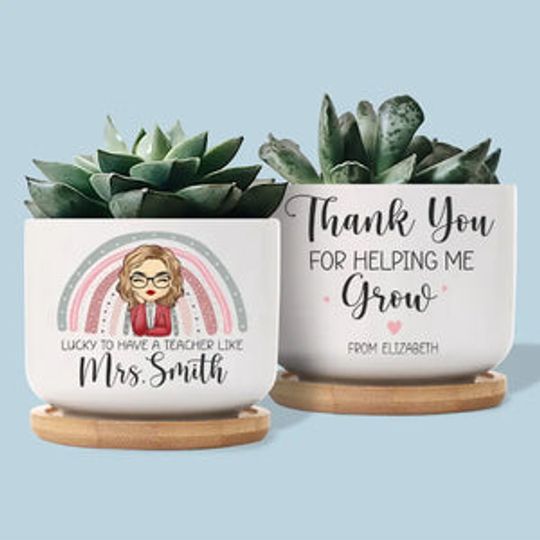 Thank You For Helping Me Grow - Teacher Personalized Custom Home Decor Ceramic Plant Pot