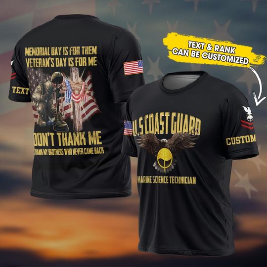 Custom 3D USCG Ratings T-Shirt Memorial Day Veteran’s Day Shirt