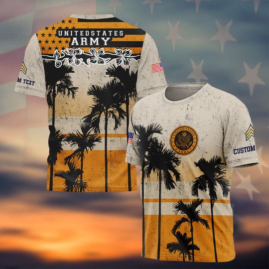 Customized U.S. Veteran 3D T-Shirt with Tropical Sunset Design