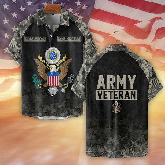 Customized US Veterans Camouflage Pattern Hawaiian Shirt