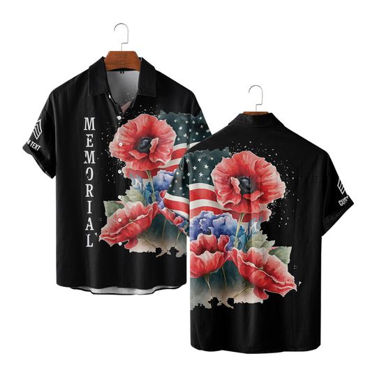 Memorial Day Remember & Honor Poppy Flower Hawaiian Shirt