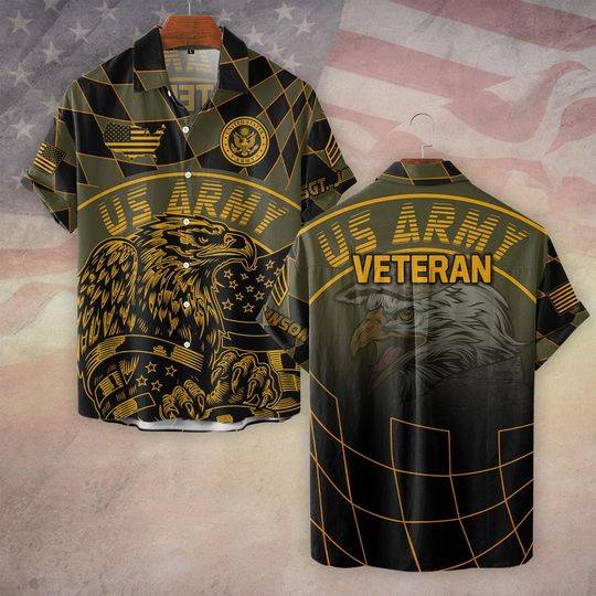 Customized US Veteran With Military Art Hawaiian Shirt