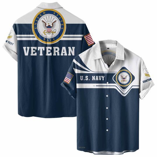 Customized US Navy Veteran Short Sleeve Button Shirt Hawaiian Shirt