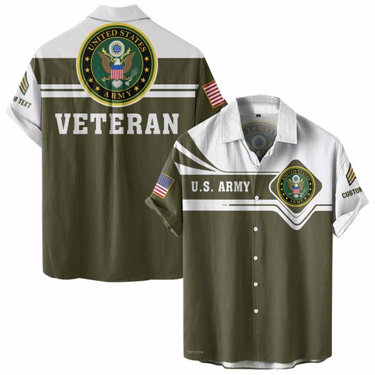 Customized US Army Veteran Short Sleeve Button Shirt Hawaiian Shirt
