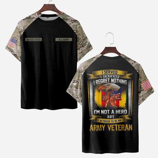 Personalized Camouflage 3D T-Shirt - Proud to Be an Army Veteran