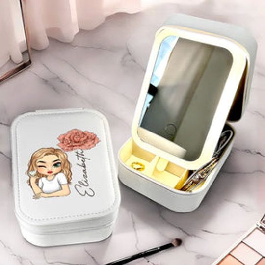 Stay Golden And Shine Your Light - Personalized LED Makeup Box, Gift For Mom, Daughter