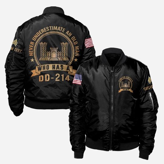 Customized Army Branches Never Underestimate An Old Man Who Has A DD-214 Bomber Jacket