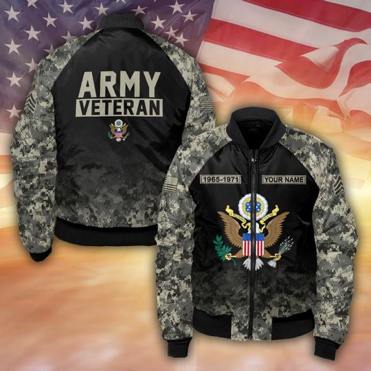 Customized US Veterans Camouflage Pattern Bomber Jacket