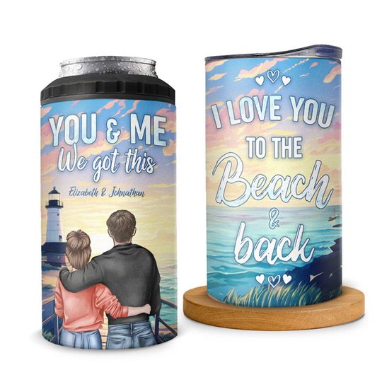 I Love You To The Beach And Back - Couple Personalized Custom 4 In 1 Can Cooler Tumbler - Summer Vacation, Gift For Husband Wife, Anniversary