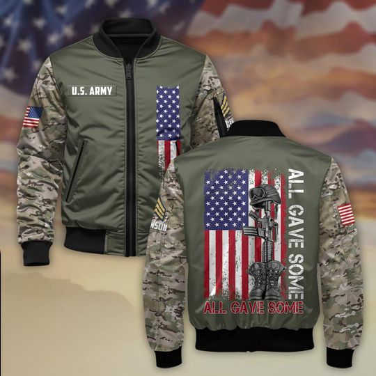 Customized US Veteran camo The Flag Stands Because They Fell Bomber Jacket