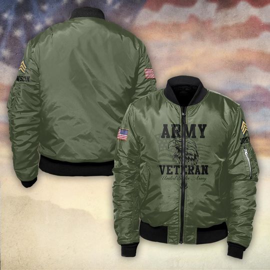 Customized US Veteran Proudly Served - Bomber Jacket