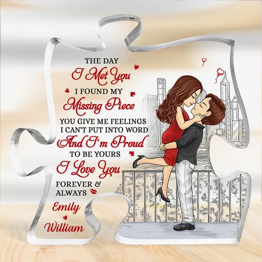 The Day I Met You - Couple Personalized Custom Puzzle Shaped Acrylic Plaque