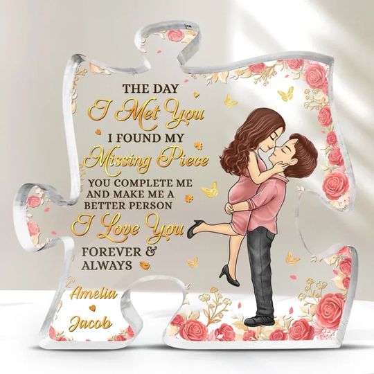 I Love You Forever And Always - Couple Personalized Custom Puzzle Shaped Acrylic Plaque - Christmas Gift For Husband Wife, Anniversary