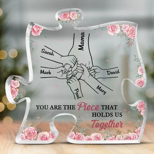 Mama’s Hand, My First And Forever Hold - Family Personalized Custom Puzzle Shaped Acrylic Plaque - Gift For Mom, Grandma