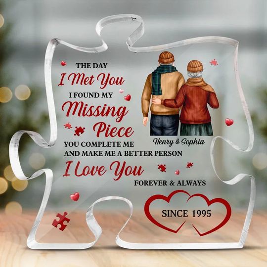 Our Love Grows Stronger With Time - Couple Personalized Custom Puzzle Shaped Acrylic Plaque - Gift For Husband Wife, Anniversary