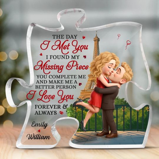 Love Since Day One - Couple Personalized Custom Puzzle Shaped Acrylic Plaque - Gift For Husband Wife, Anniversary