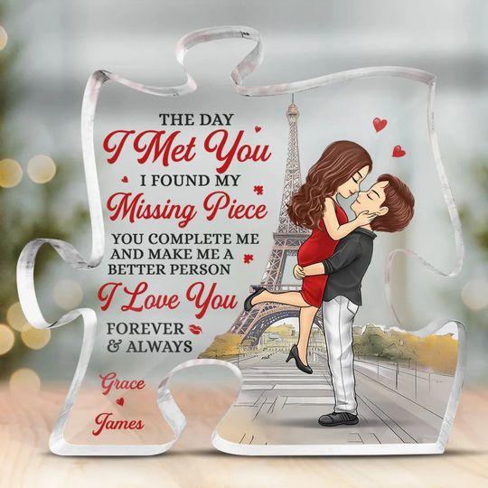 My Heart Belongs With You - Couple Personalized Custom Puzzle Shaped Acrylic Plaque - Gift For Husband Wife, Anniversary