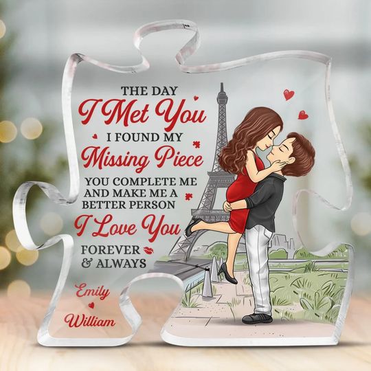 With You, I Find My Joy - Couple Personalized Custom Puzzle Shaped Acrylic Plaque - Gift For Husband Wife, Anniversary