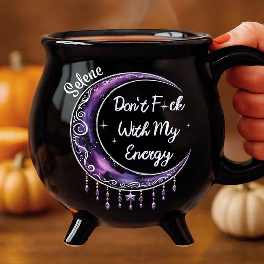 Custom Ceramic Cauldron Coffee Mug - Personalized Halloween Witchy Gifts For Besties, Sisters, BFF, Family, Yourself - Boss Witch Energy