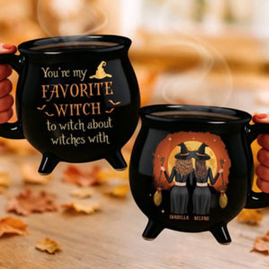 Custom Ceramic Cauldron Coffee Mug - Personalized Halloween Witchy Gifts For Besties, Sisters, BFF, Family, Yourself - Best Witches Forever