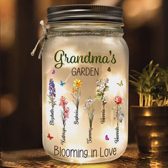 Grandma's Garden Is Grown With Seeds Of Love - Family Custom Mason Jar Light