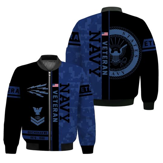 Customized US Navy Ratings Veteran Proudly Served Bomber Jacket