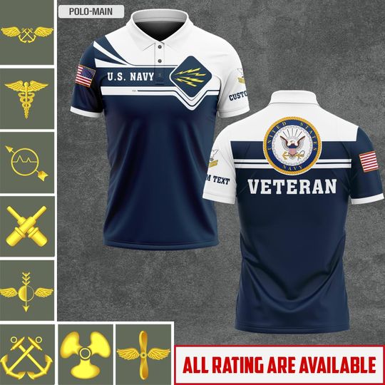 Customized Navy Ratings Polo Shirt