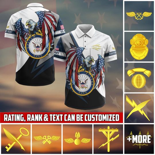 Customized Navy Ratings Polo Shirt