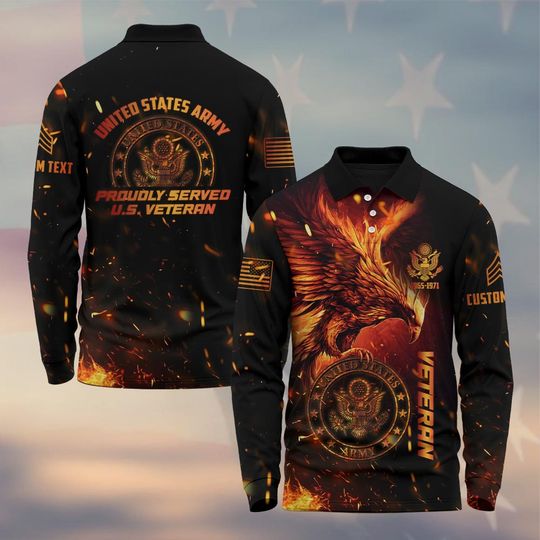 Men's Long Sleeve Polo Shirt - Customized U.S Veteran Proudly Served