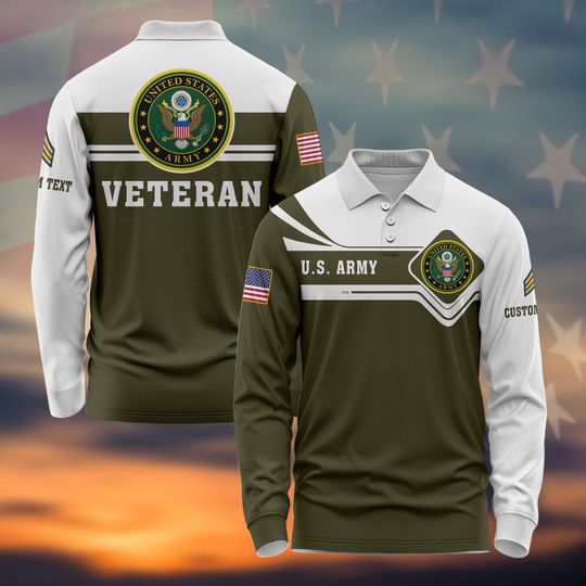 Men's Long Sleeve Polo Shirt with US AM Veteran Design