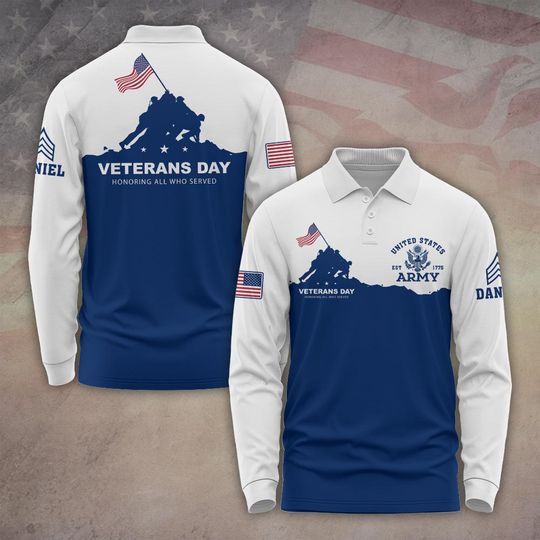 Men's Long Sleeve Polo Shirt Honoring US Veterans Day