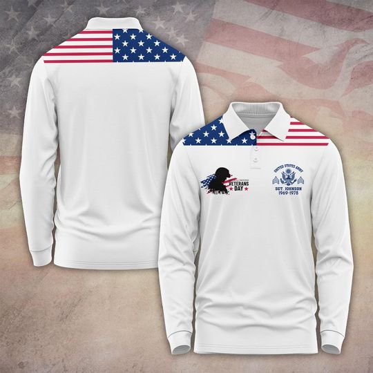 Men's Long Sleeve Polo Shirt Customized Veterans Day Honoring All Who Served