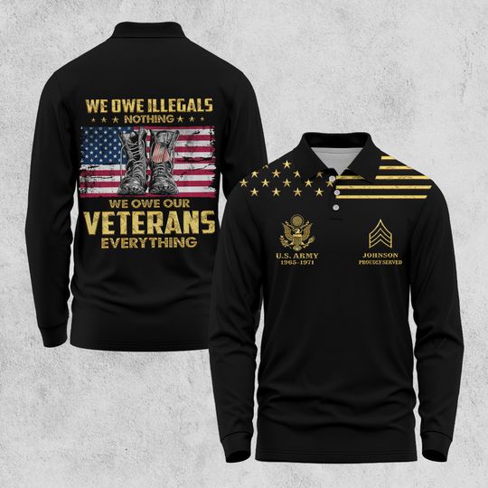 Men's Long Sleeve Polo Shirt Customized U.S Veteran Proudly Served