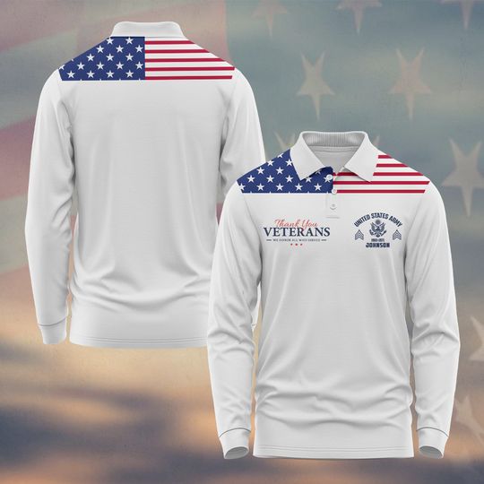 Men's Long Sleeve Polo Shirt Customized U.S. Thank You Veterans