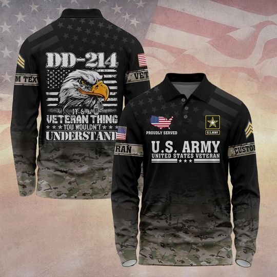 Men's Long Sleeve Polo Shirt - Customized US Veteran Design