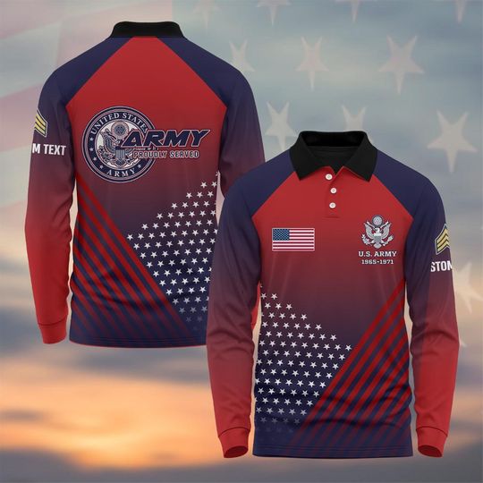 Men's Long Sleeve Polo Shirt - Customized U.S. Veteran Proudly Served