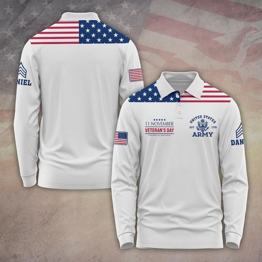 Men's Long Sleeve Polo Shirt Custom Veterans Day Honoring All Who Served November 11