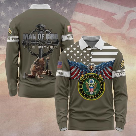 Customized US Veteran Long Sleeve Polo Shirt
