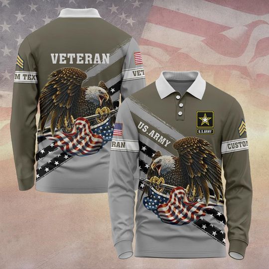 Men's Long Sleeve Polo Shirt with US Veteran Design