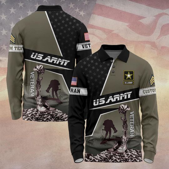 Men's Long Sleeve Polo Shirt with Custom US Veteran Design